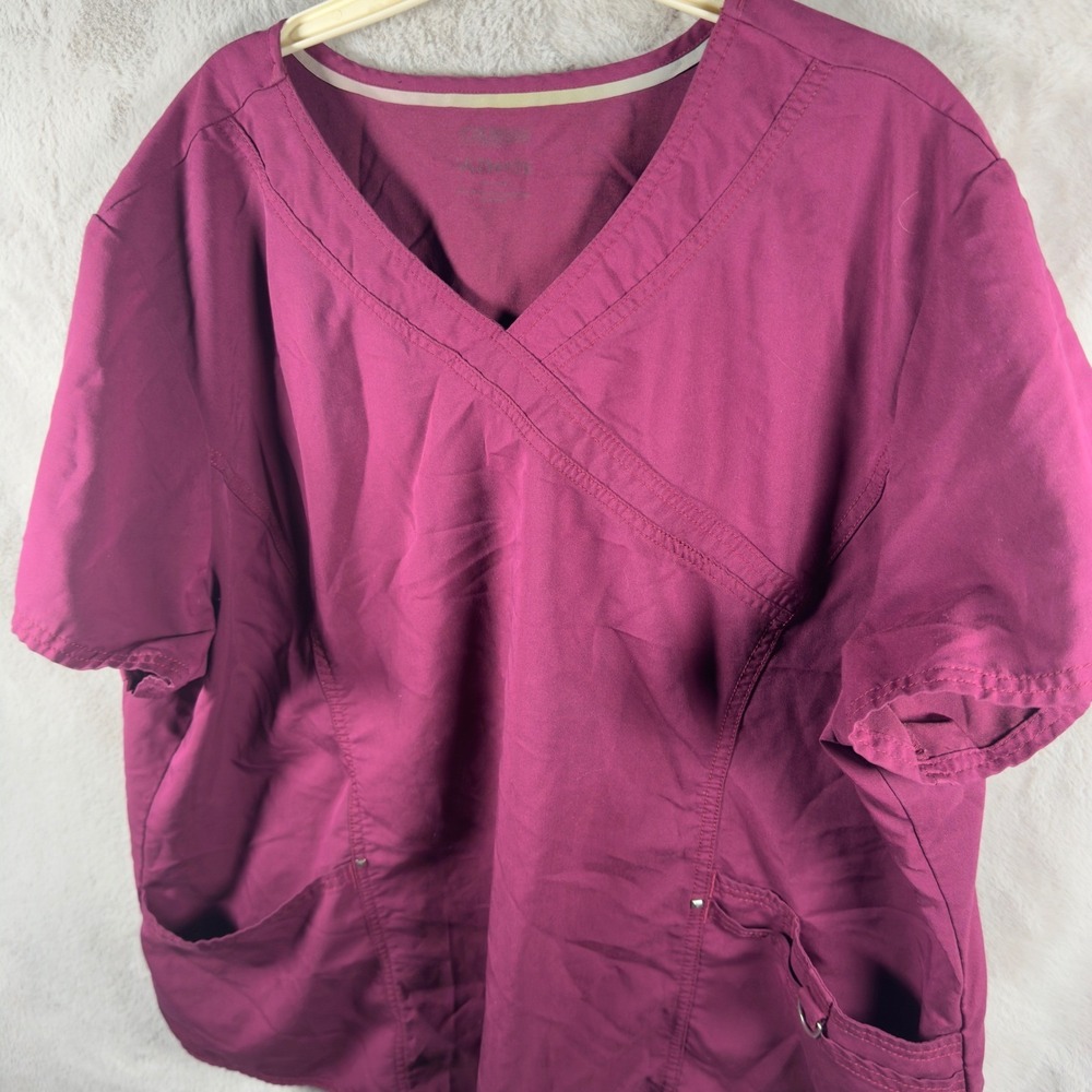 Greys Anatomy Ultimate Mock Wrap Scrub Top Burgundy Womens XL Medical Uniform